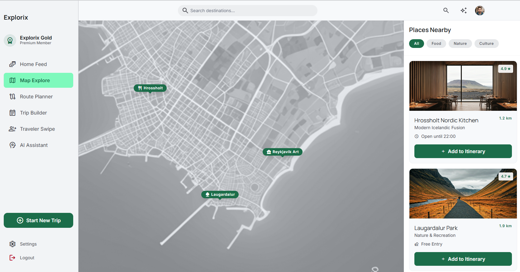 Travel feed screen