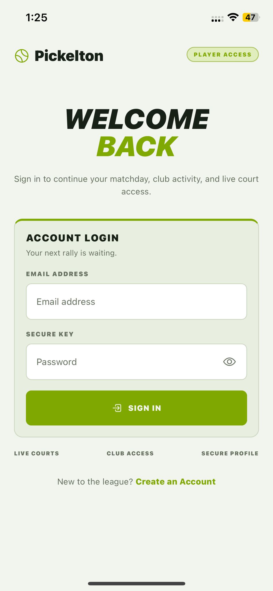 Mobile login screen
