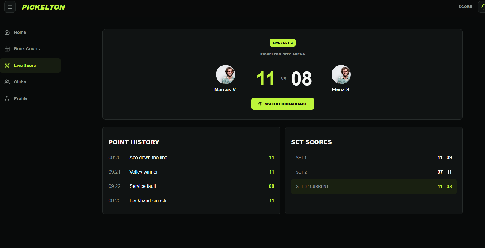 Live scoring screen